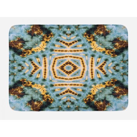 Hippie Bath Mat  Close Hippie Kaleidoscope Motif Maya Clan Figures Dirt Tones Counter Culture Print  Non-Slip Plush Mat Bathroom Kitchen Laundry Room 