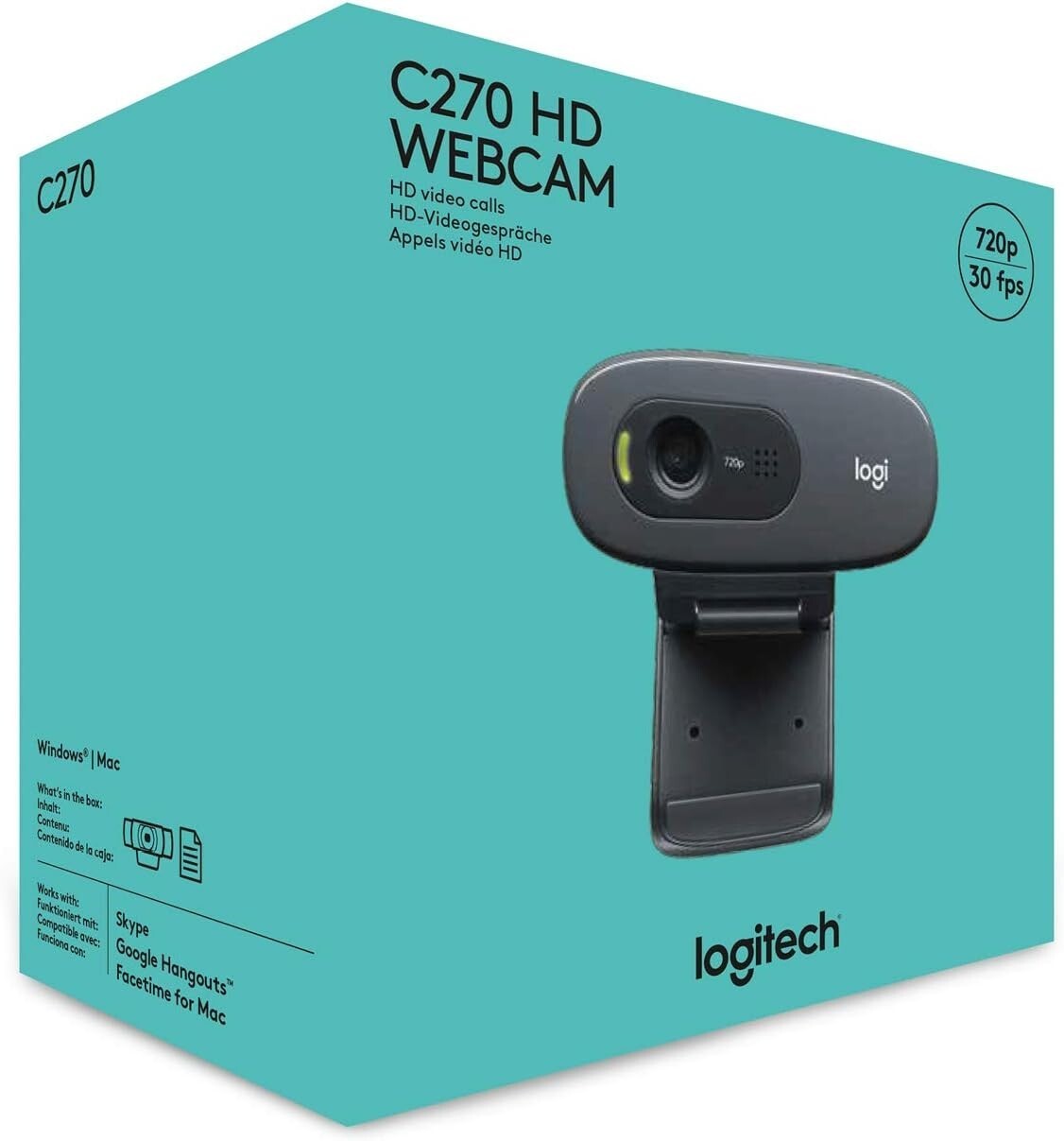 Logitech C270 Webcam  Black  USB 2.0
