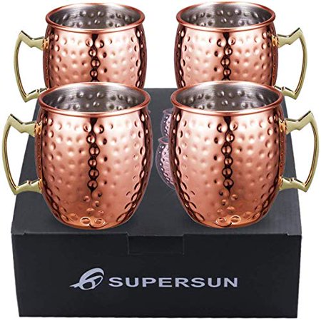SUPERSUN Moscow Mule Mugs Gift Set  18oz 500ml Copper Mule Cups Set of 4 Handcrafted Cocktail Mugs for Light Lager Beer  Party Mug  Bar Set