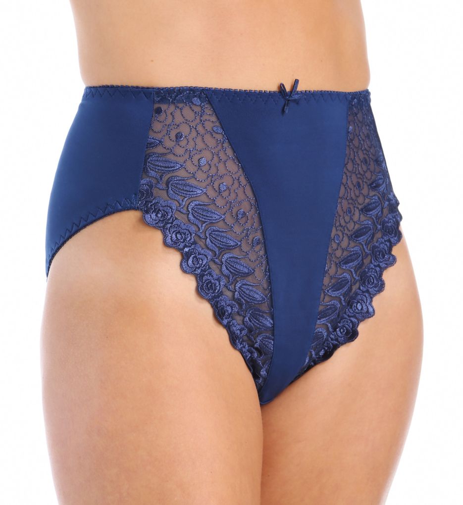 Valmont Women's Embroidered Lace and Satin Hi-Cut Brief Panties in Blue (2320) | Size 6 | HerRoom.com