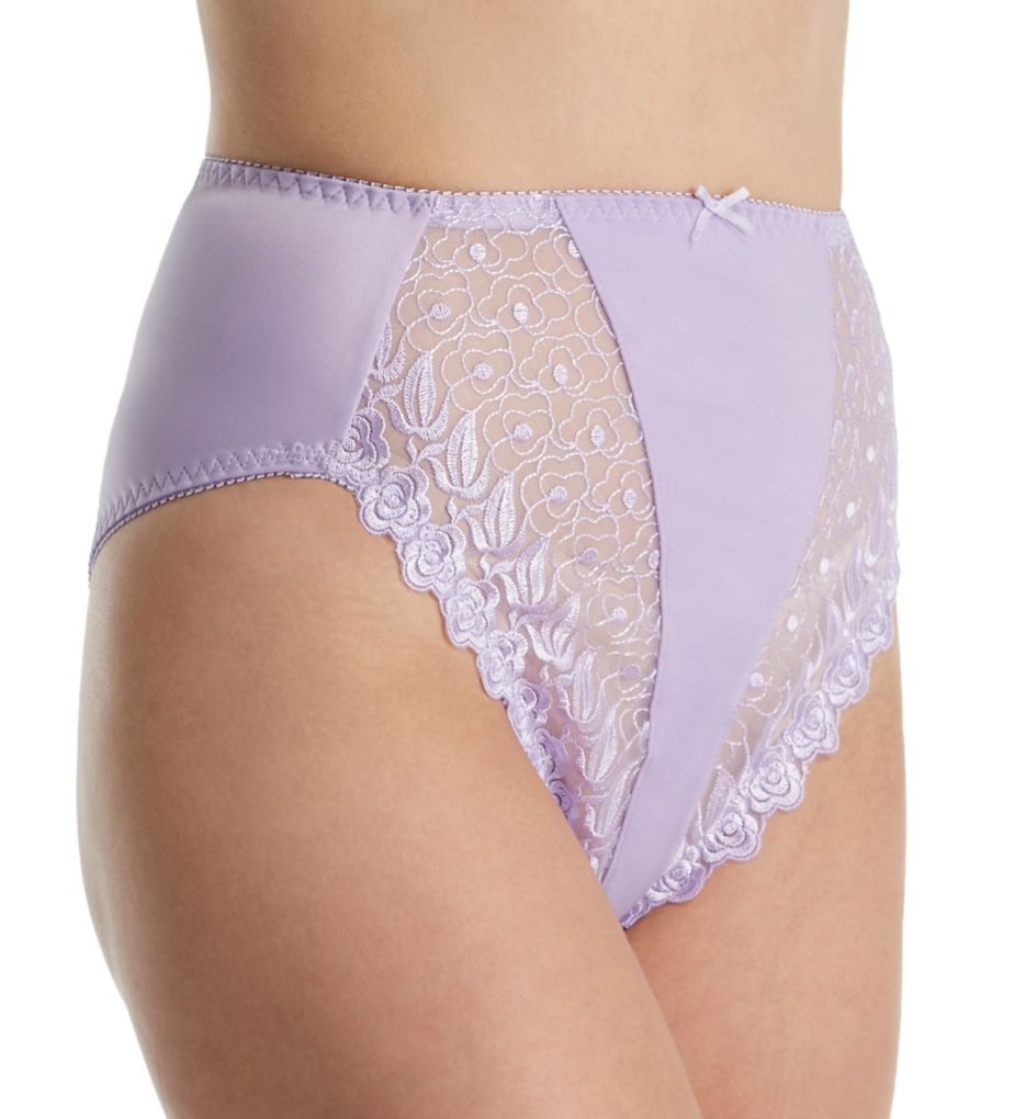Women's Valmont 2320 Embroidered Lace and Satin Hi-Cut Brief Panties