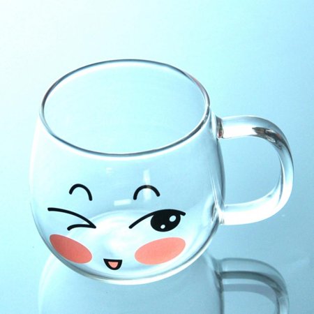 Cute Glass Coffee Mugs  Wide Mouth Mugs for Soup  Cappuccino  Coffee  Latte  Cereal  Ice Cream  Etc  6.8 Oz  Dishwasher and Microwave Safe (Premium Hi