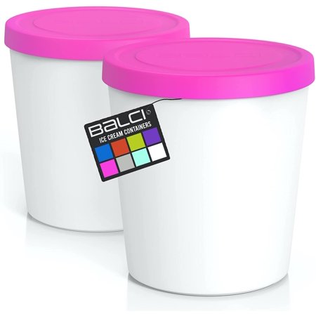 BALCI - Premium Ice Cream Container (2 Pack) Perfect Freezer Storage Tubs with Lids for Ice Cream  Sorbet and Gelato! 1 Quart Each - Pink
