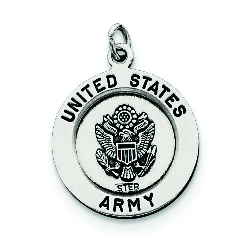 Sterling Silver Solid Satin Reversible Sparkle-Cut Antique Finish Not Engraveable Antiqued Saint Michael Army Medal Pend