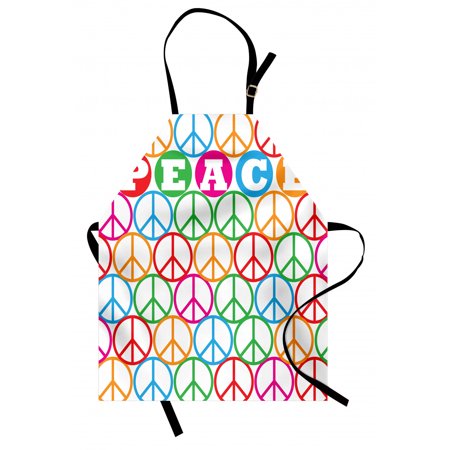 Retro Apron Colorful Internationally Recognized Peace Symbol Sign with Letters Counter Culture Print  Unisex Kitchen Bib Apron with Adjustable Neck fo