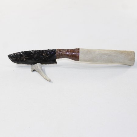 Hair-on Deer Bone Handle Obsidian Blade Ornamental Knife #4722 Mountain Man Knife