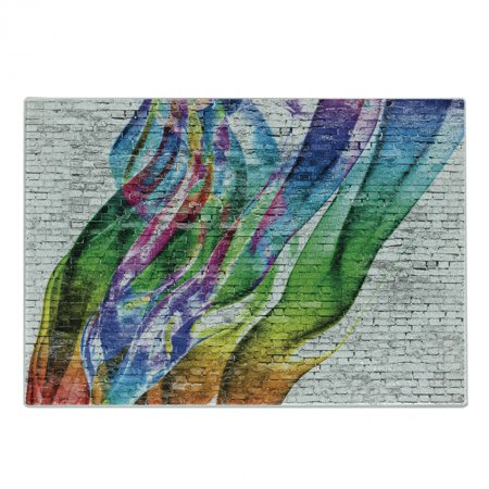 Brick Wall Cutting Board  Colorful Grunge Scribbled Drawing on Surface Town Counter Culture Artisan  Decorative Tempered Glass Cutting and Serving Boa