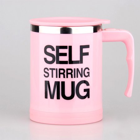 CUH Stainless Steel Coffee Mug Self Stiring Mugs Electric Automatic Mixing Cups for Stir Coffee Milk Mix Juice Drink and Plastic 300ml 12-16 OZ (Pink)