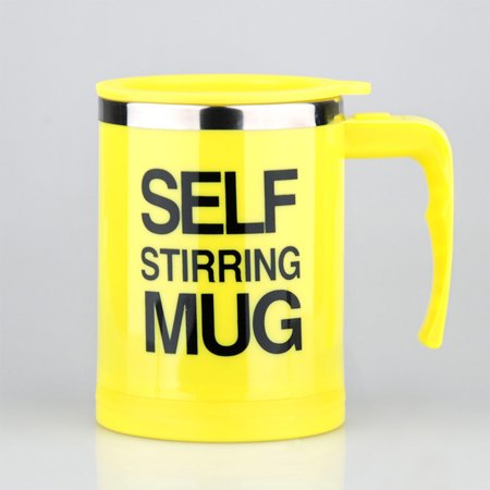 CUH Stainless Steel Coffee Mug Self Stiring Mugs Electric Automatic Mixing Cups for Stir Coffee Milk Mix Juice Drink and Plastic 300ml 12-16 OZ (Yello