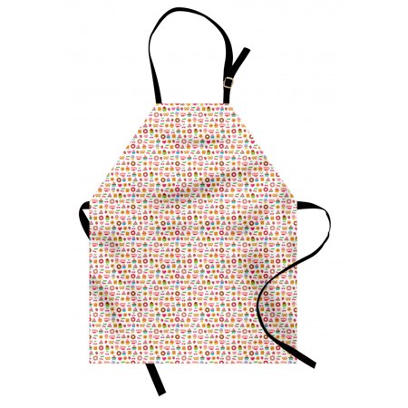 Dessert Apron  Confectionary Pattern of Pretzels and Candies on Pinky Polka Dotted Background  Unisex Kitchen Bib with Adjustable Neck for Cooking Gar