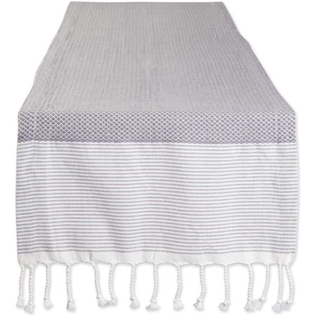 Bordered Dob Woven Table Runner  15x72-inch  Gray 5075