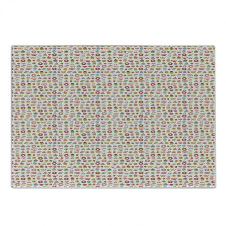 Dessert Cutting Board  Confectionary Pattern of Pretzels and Candies on Pinky Polka Dotted Background  Decorative Tempered Glass Cutting and Serving B