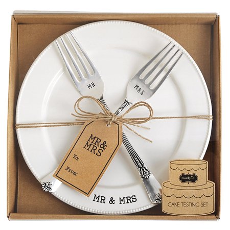 Mr. & Mrs. Plate & Fork Set  White  Gift 9862 Server Hostess Features Edge Picture Personalized 65Inch 4635001 MR in Arrives Two Embroidered Letter Si