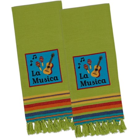 Cotton Embellished Dish Towels  18x28  Set of 2  Decorative Oversized Kitchen Towels Perfect Home and Kitchen Gift-La Musica