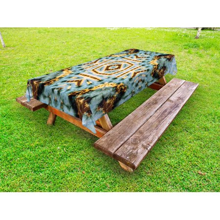 Hippie Outdoor Tablecloth  Close Hippie Kaleidoscope Motif Maya Clan Figures Dirt Tones Counter Culture Print  Decorative Washable Fabric Picnic Table