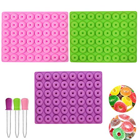 Mini Donut Mold Sweetfamily 3 Pack Silicone Nonstick Ring Gummy Candy Molds for Chocolate Jelly Ice Cube Candy Pralines Caramels