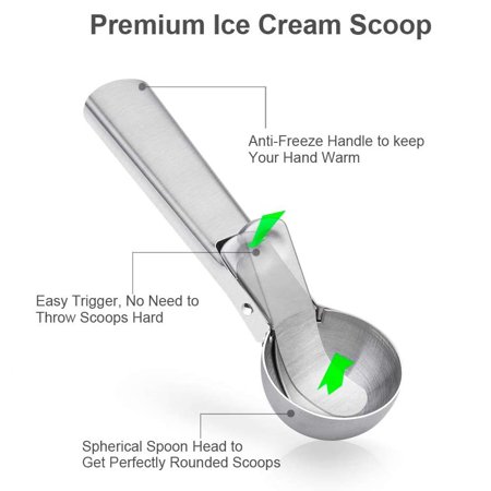 Premium Ice Cream Scoop – Stainless Steel Ice Cream Scooper with Easy Trigger  Cookie Spoon with Comfortable and Anti-Freeze Handle  Perfect for Fro