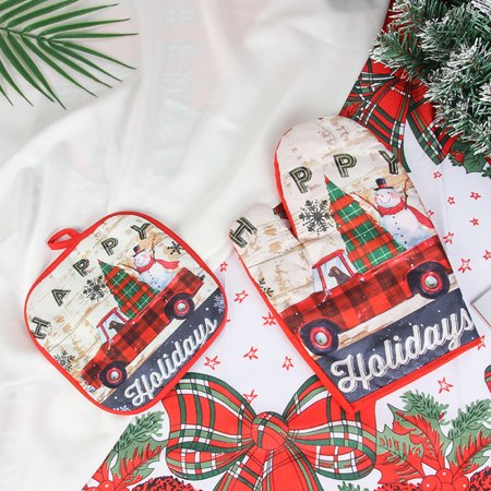 COOLL 1 Set Practical Insulated Glove Soft Wear Fabric Decorative Portable Hanging Christmas Apron Insulated Pad for Daily Use  Color#2564