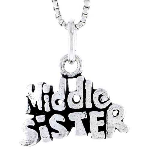 Sterling Silver Middle Sister Word Charm, 1/2 Inch Tall