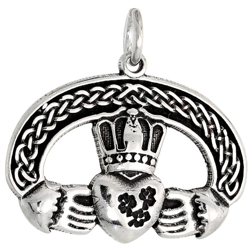 Sterling Silver Claddagh Charm, 1 Inch Wide