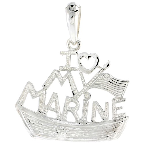 Sterling Silver I Love My Marine Charm, 7/8 Inch Tall