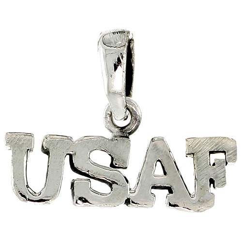 Sterling Silver US Air Force USAF Word Charm, 3/4 Inch Wide