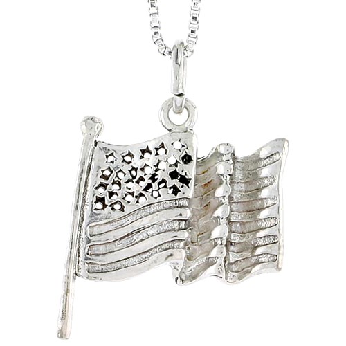 Sterling Silver Wavy US Flag Charm, 3/4 Inch Tall