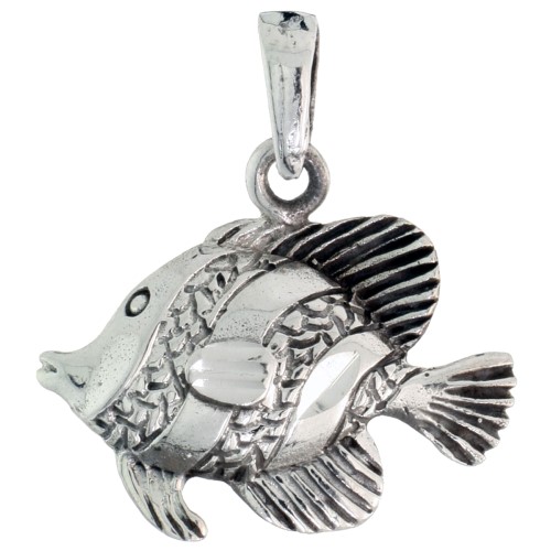 Sterling Silver Fish Charm, 7/8 Inch Wide