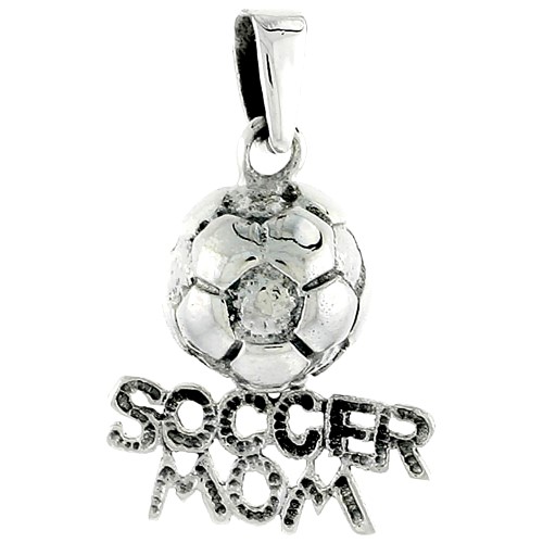 Sterling Silver Soccer Mom Soccer Ball Word Charm, 3/4 Inch Tall