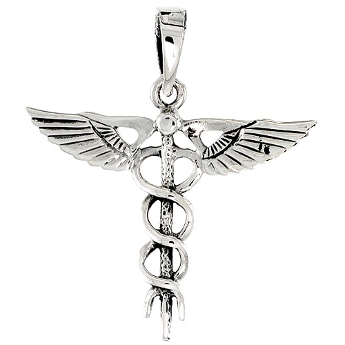 Sterling Silver Caduceus Medical Insignia Charm, 1 1/8 Inch Tall