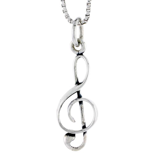 Sterling Silver G-clef Charm, 7/8 Inch Tall