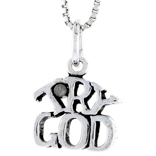 Sterling Silver Try God Word Charm, 1/2 Inch Tall