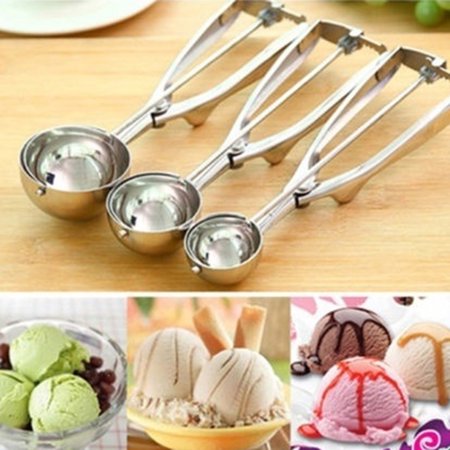 Windfall Premium Stainless Steel Spring Loaded Scoop for Fruit Cookie and Ice Cream Easy Squeeze and Clean Release Comfortable Handle Medium Uniform P