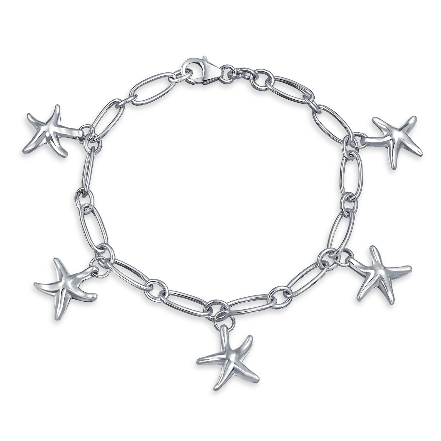 925 Sterling Silver Starfish Charm Bracelet 7.5 Inch