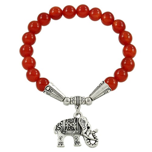 Falari Elephant Lucky Charm Natural Gemstone Bracelet Red Agate
