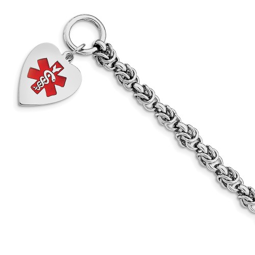 925 Sterling Silver Heart Medical Logo Enamel Charm Bracelet - 6Mm Toggle