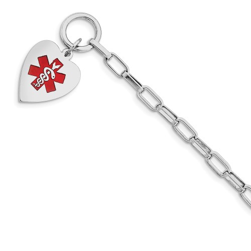 925 Sterling Silver Heart Medical Motif Enamel Charm Bracelet - 5Mm Toggle