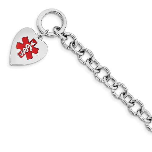 925 Sterling Silver Heart Medical Emblem Enamel Charm Bracelet - 8Mm Toggle