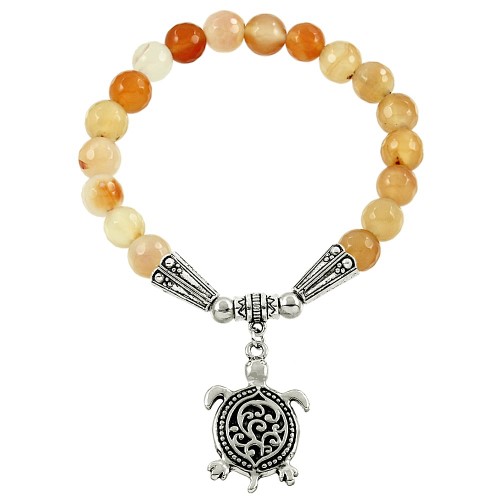 Falari Turtle Lucky Charm Natural Gemstone Bracelet Apricot Agate