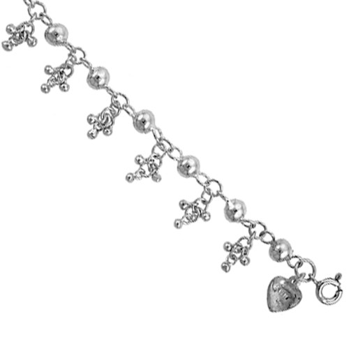 Sterling Silver Charm Bracelet with Teeny Beads, Fits 8 - 9 Inch Wrists