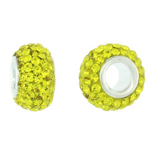 Sterling Silver Crystal Charm Bead Lime Color Charm Bead Crystals Charm Bracelet Compatible, 13 Mm