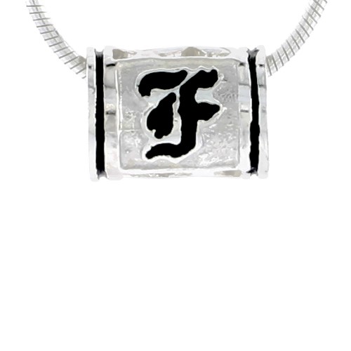 Sterling Silver Hawaiian Charm Bead Initial F Charm Bracelet Compatible, 1/2 Inch Wide