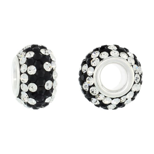 Sterling Silver Crystal Charm Bead White, Black Color Charm Bracelet Compatible, 13 Mm