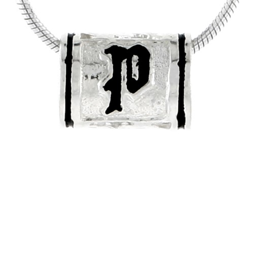 Sterling Silver Hawaiian Charm Bead Initial P Charm Bracelet Compatible, 1/2 Inch Wide