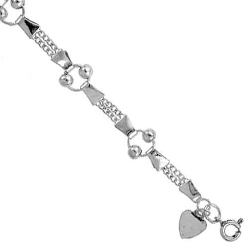 Sterling Silver Charm Fancy Bracelet with Beads, Fits 8 - 9 Inch Wrists