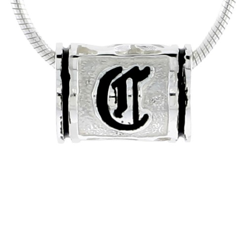 Sterling Silver Hawaiian Charm Bead Initial C Charm Bracelet Compatible, 1/2 Inch Wide