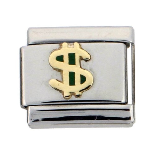 Stainless Steel 18k Gold DOLLAR SIGN Charm for Italian Charm Bracelets