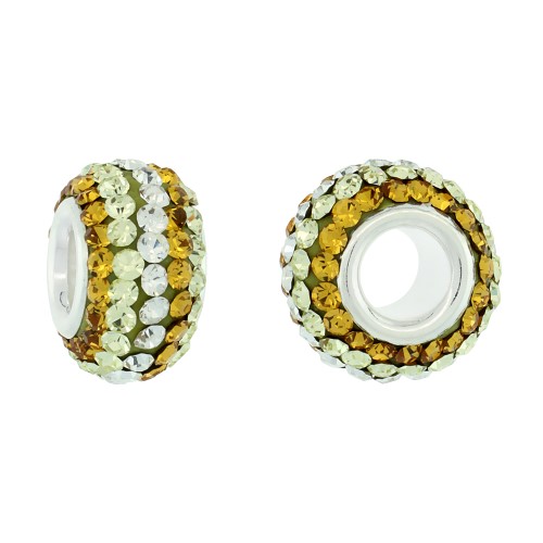 Sterling Silver Crystal Charm Bead Lime, Citrine, White Color Charm Bracelet Compatible, 13 Mm