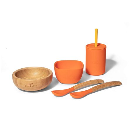 Avanchy La Petite Family Collections Gift Set Orange - Includes Mini Bamboo Bowl  Silicone Bowl  Silicone Cup  and Bamboo Baby and Infant Spoons - Bab