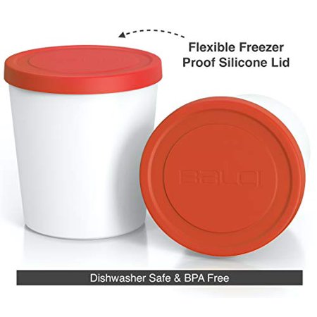 BALCI - Premium Ice Cream Containers (2 Pack - 1 Quart Each) Perfect Freezer Storage Tubs with Lids for Ice Cream  Sorbet and Gelato! - Red